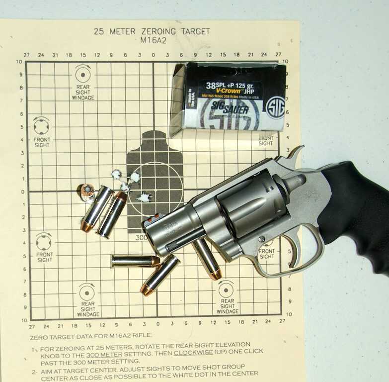 Colt Cobra .38 Special accuracy target fired with Sig Sauer Elite Performance ammunition