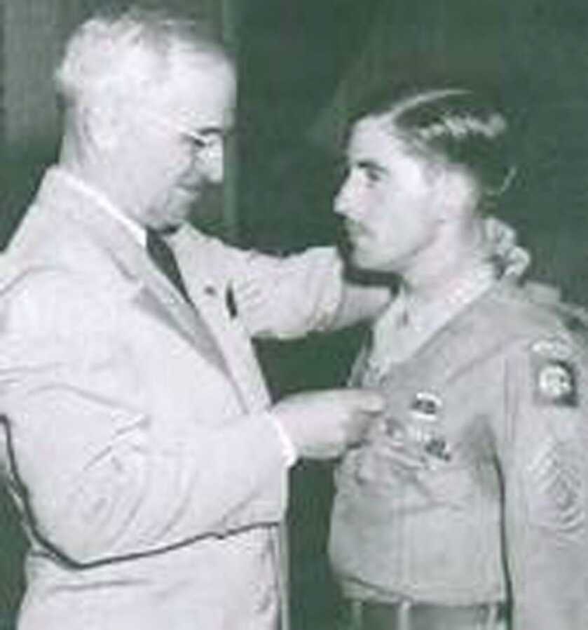President Truman presenting Leonard Funk with the Medal of Honor
