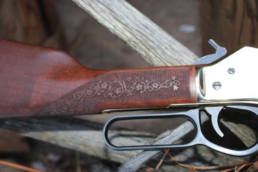 Henry .45-70 stock checkering and lever detail for field grip and classic styling