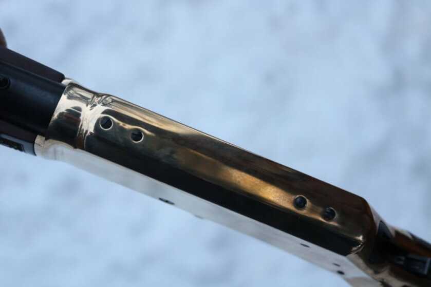Henry .45-70 receiver drilled and tapped for mounting a scope on the lever action rifle