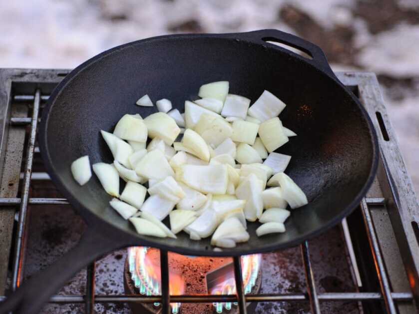 Browning Onions for Beijing Bear Onions browning over high heat for the sweet and spicy Beijing bear recipe