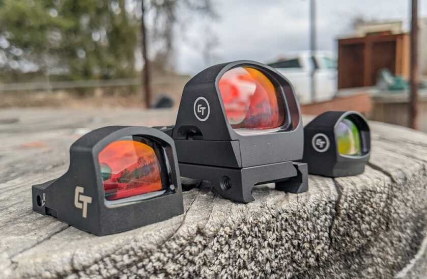 Crimson Trace CTS-1550, CTS-1440, and CTS-1250 red dot sights used for learning how to zero a red dot