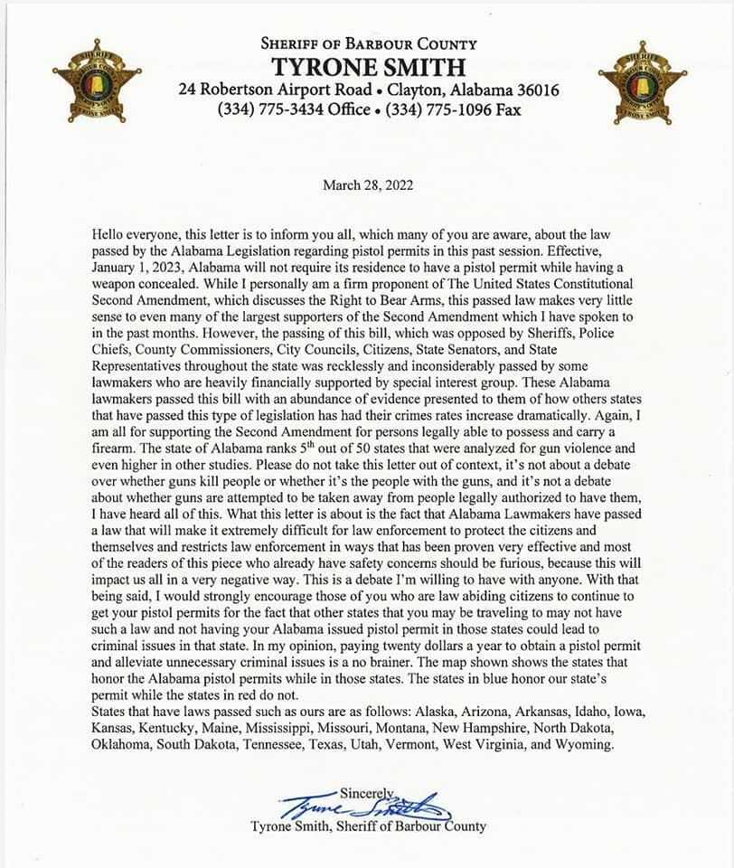 #Oathbreaker Alert! Alabama Sheriff Opposes Constitutional Carry #Oathbreaker Alert! Alabama Sheriff Opposes Constitutional Carry
