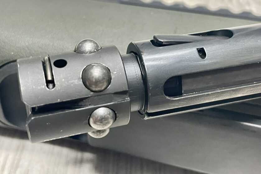 Savage Impulse Hog Hunter bolt-head lock plunger detail on the straight-pull bolt assembly