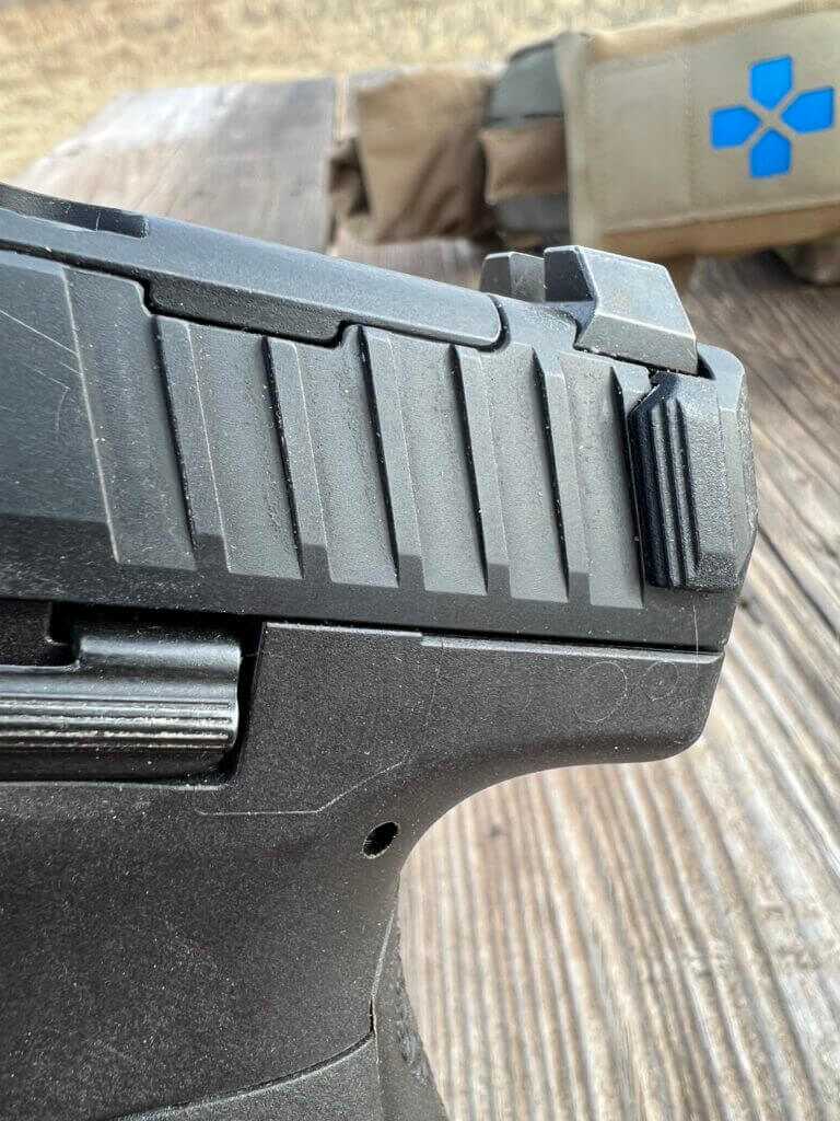 H&K VP9B rear slide showing factory cocking supports