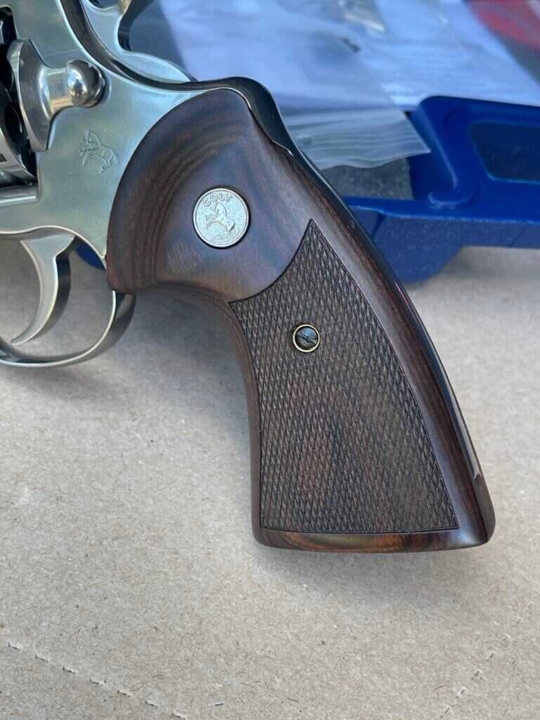 Perfecting the Colt Python Factory Colt Python walnut stocks before Hogue Monogrip upgrade