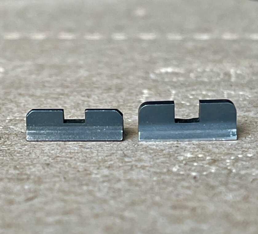 Perfecting the Colt Python Harrison Colt Python rear sight compared with the factory rear sight blade