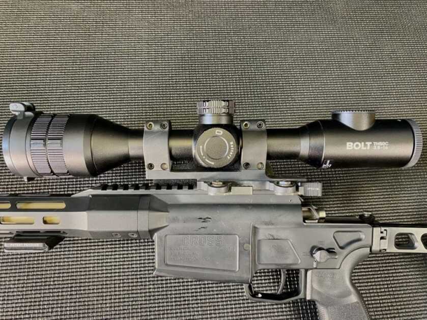 InfiRay BOLT TH50C installed in a LaRue SPR-1.5 30mm scope mount on a SIG CROSS rifle