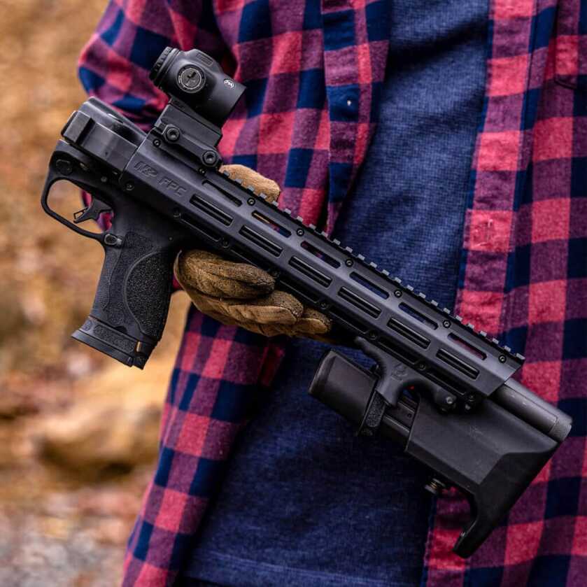 The Folding Pistol Carbine is folded in half. 