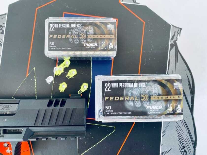 Walther WMP with Federal Punch and Winchester defensive .22 WMR and .22 LR ammunition used for ballistic testing