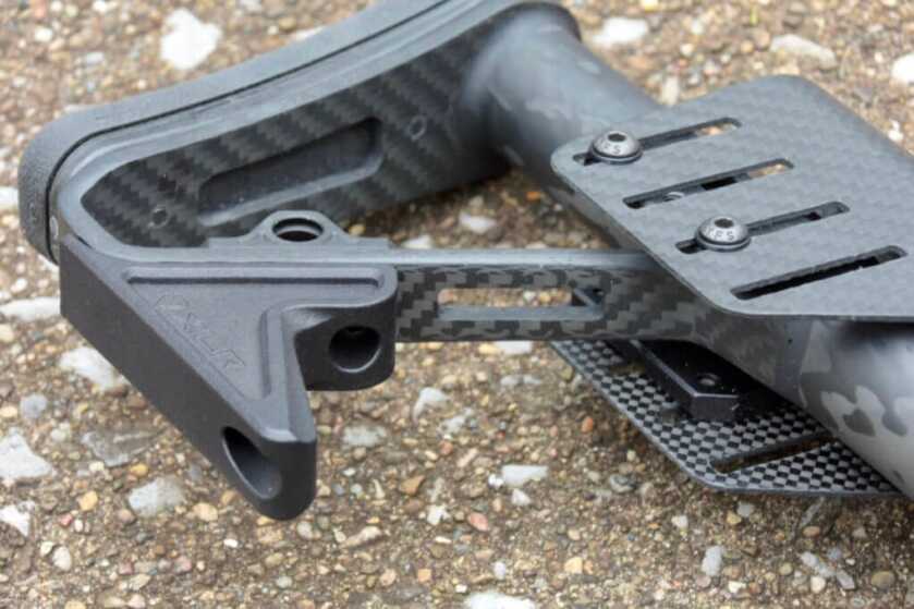 Getting Hot And Heavy With The Bergara MgLite: Full Review closeup of the XLR Element carbon fiber buttstock.