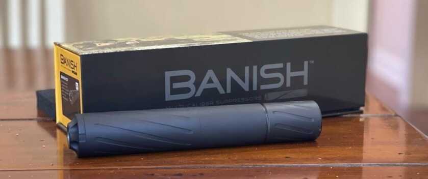 Silencer Central Banish 30 suppressor on a dining room table after doorstep delivery