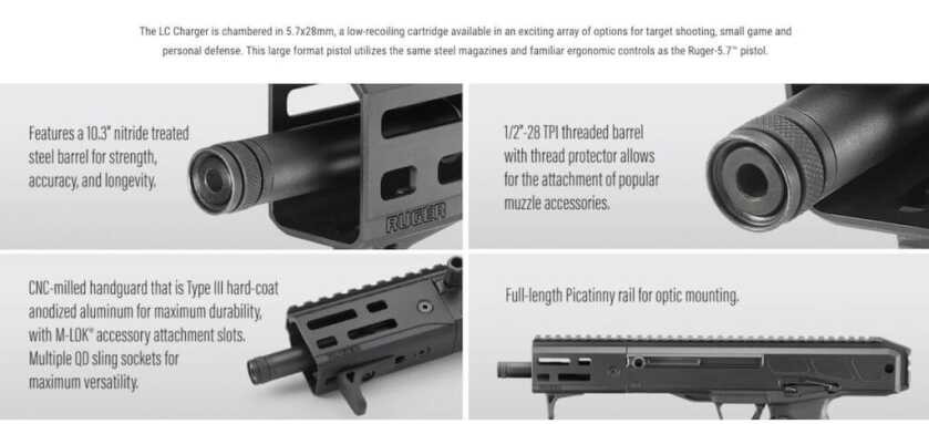 Features of the Ruger LC Charger in 5.7mm.