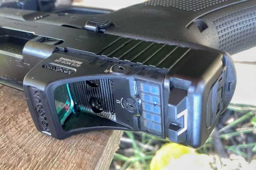 Holosun SCS MOS solar charging pistol optic mounted on Glock 20 during field testing