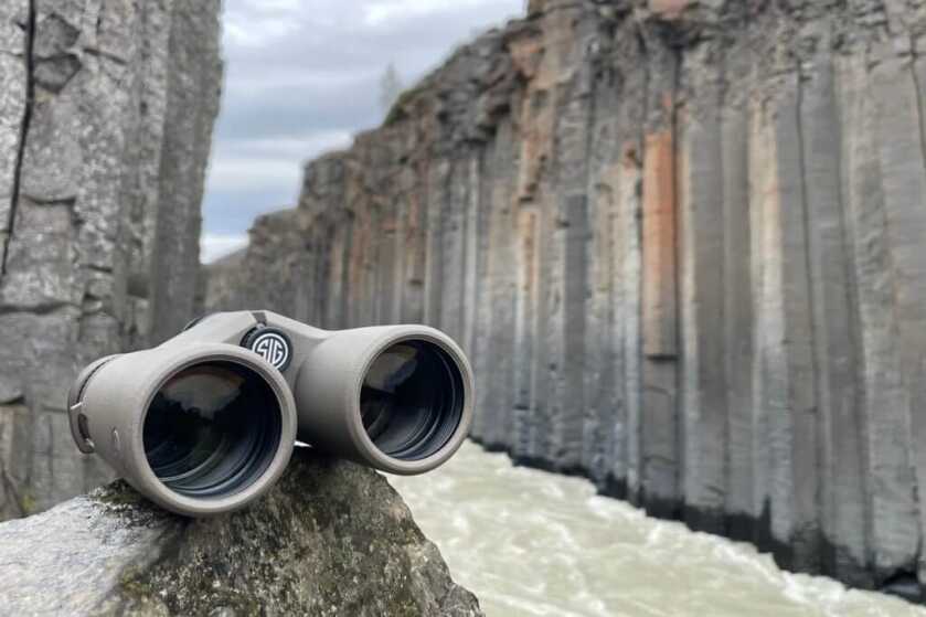 2 - Nature Observation: Sig ZULU8 HDX 10x42 Binocular Review SIG SAUER ZULU8 HDX Binoculars sitting on rock in Icelandic lava rock canyon