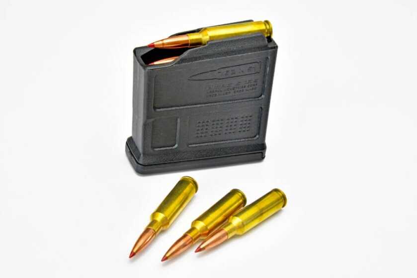 Savage 110 Carbon Predator AICS-style detachable magazine with Hornady Precision Hunter ELD-X 6.5 Creedmoor ammunition.