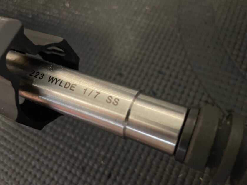 5.56 barrel marked with .223 Wylde chamber and 1:7 twist rate