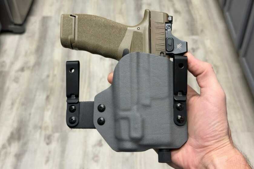 Springfield Armory FDE Hellcat Pro OSP Threaded 9mm Pistol Review Hellcat Pro OSP with Streamlight TLR-7A in a BlackPoint Tactical FO3 light mounted holster