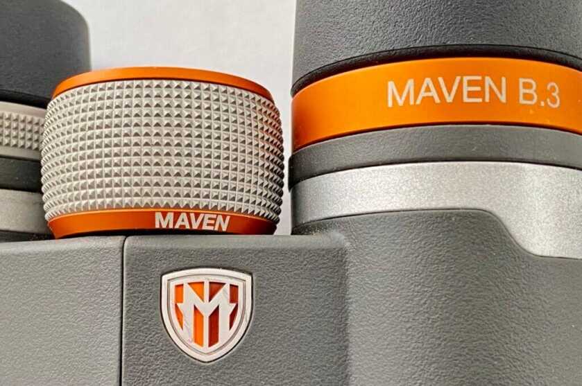 3 -- Go Small or Go Home! Maven’s Compact B.3 Binoculars Are Superstars Orange and grey knobs on B.3 binoculars