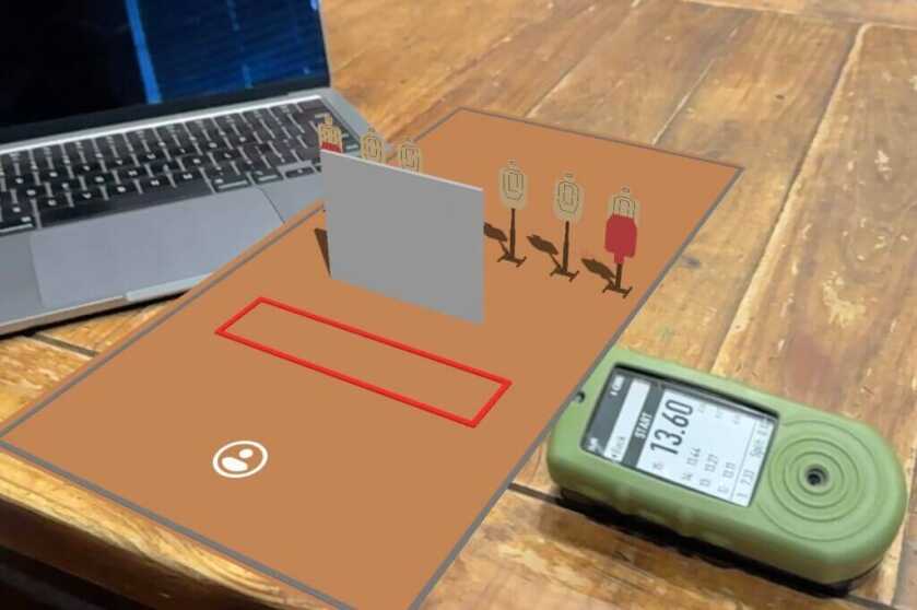 3 - Train With Purpose: Shooters Global Shot Timer Review AR stage showing up on my phone screen when pointing at my coffee table