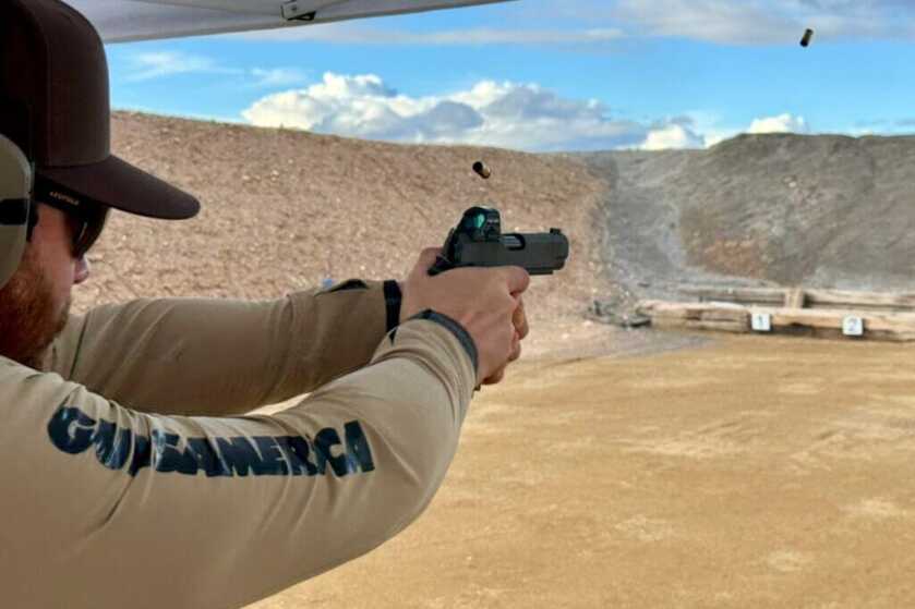 True Pearce putting a few rounds downrange with the Vudoo Gun Works Commander Priest