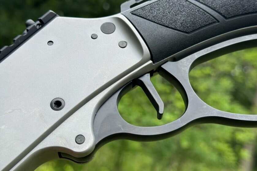 Flat-faced 3.75 lb trigger inside the enlarged lever loop of the Smith & Wesson Model 1854