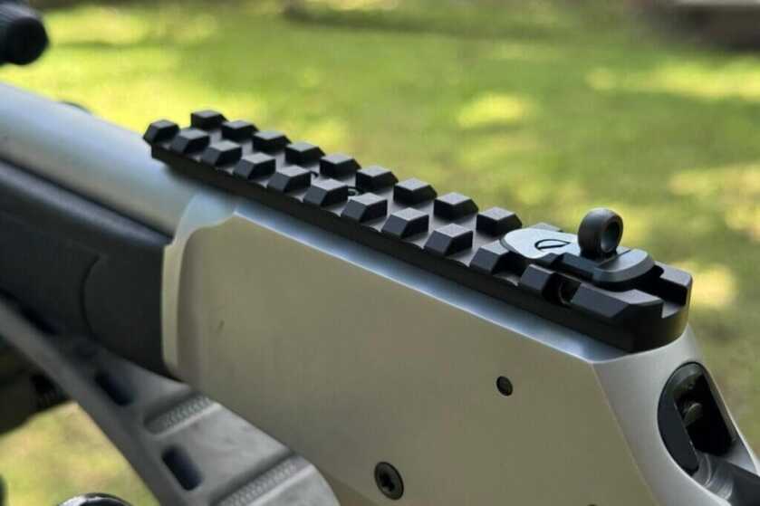 Smith & Wesson Model 1854 receiver with its top Picatinny optic rail and XS ghost ring rear sight