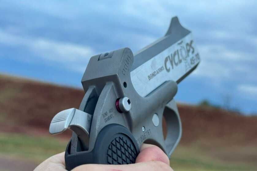 fixed iron sights of the Bond Arms Cyclops 45-70