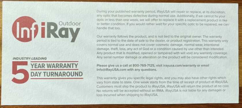 InfiRay 5-year warranty