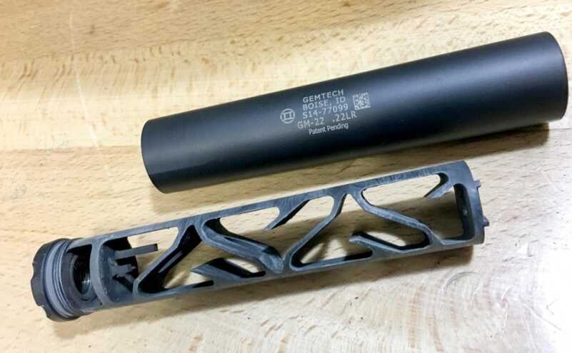 Review: Gemtech GM-22 .22LR Suppressor The GM-22 uses a one-piece baffle stack.