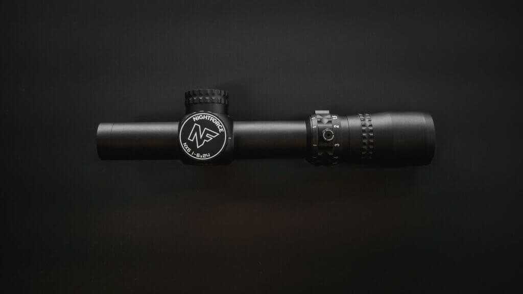 Nightforce NX6 1-6x24mm LPVO close view with illumination control and throw lever