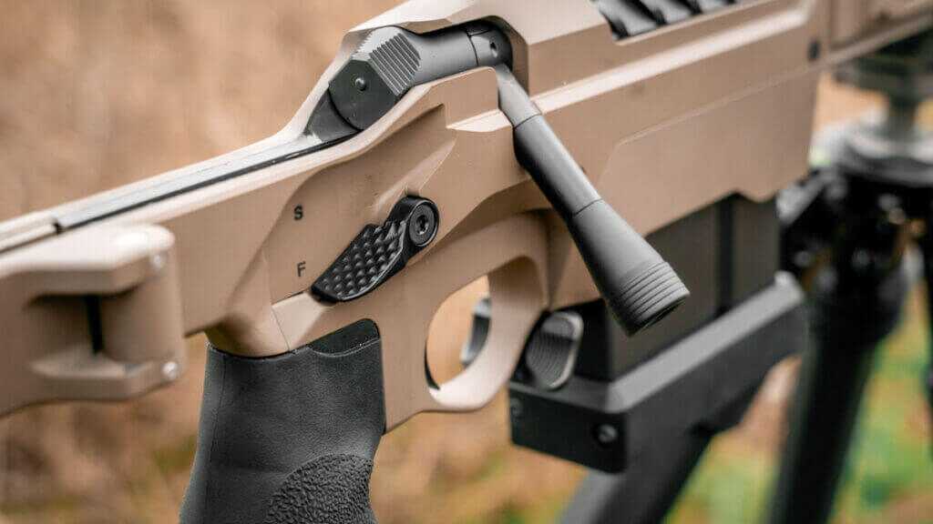 Seekins SIC ambidextrous safety and TriggerTech trigger close-up
