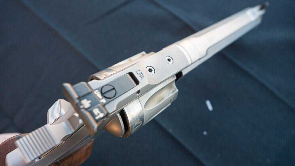 Close up view of the top of the receiver showing the optics mounting area.