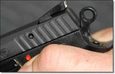 The decocker on the P-07 can be reconfigured for a drop safety with a simple parts swap. The decocker on the P-07 can be reconfigured for a drop safety with a simple parts swap.