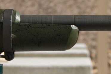 CRW_8577 Original 03A3 Springfields had 24-inch barrels and full-length handguards and stocks. The Pig Buster has an 18 ¾-inch barrel, and the stocks are shortened, respectively, to just in front of the rear barrel band.