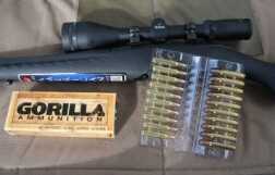 Ruger American Rifle .223 Standard & Compact – New Gun Review – SHOT Show 2014 Preview This was also our first outing with Gorilla Ammo, a new advertiser here. The ammo comes in a wallet, and these .223 rounds are loaded with 55-grain plastic-tipped Sierra bullets.