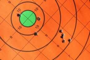 Rock River Fred Eichler AR-15 Sub-MOA Hunter - New Rifle Review This is our sight-in target. With eight shots from 50 yards, we were well within the range needed for knocking over pigs.