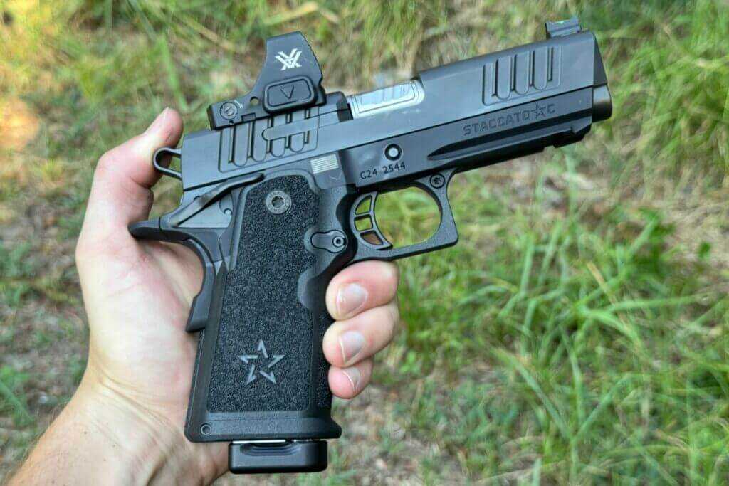 The metal frame of the Staccato C is the perfect host for mounting and maintaining a lasers zero