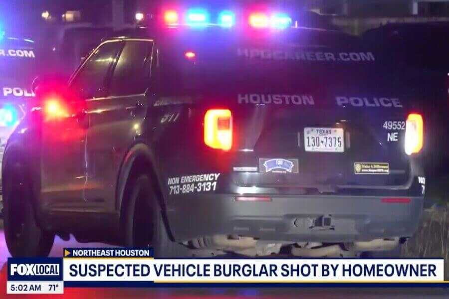 A police vehicle on the scene after the shooting.
