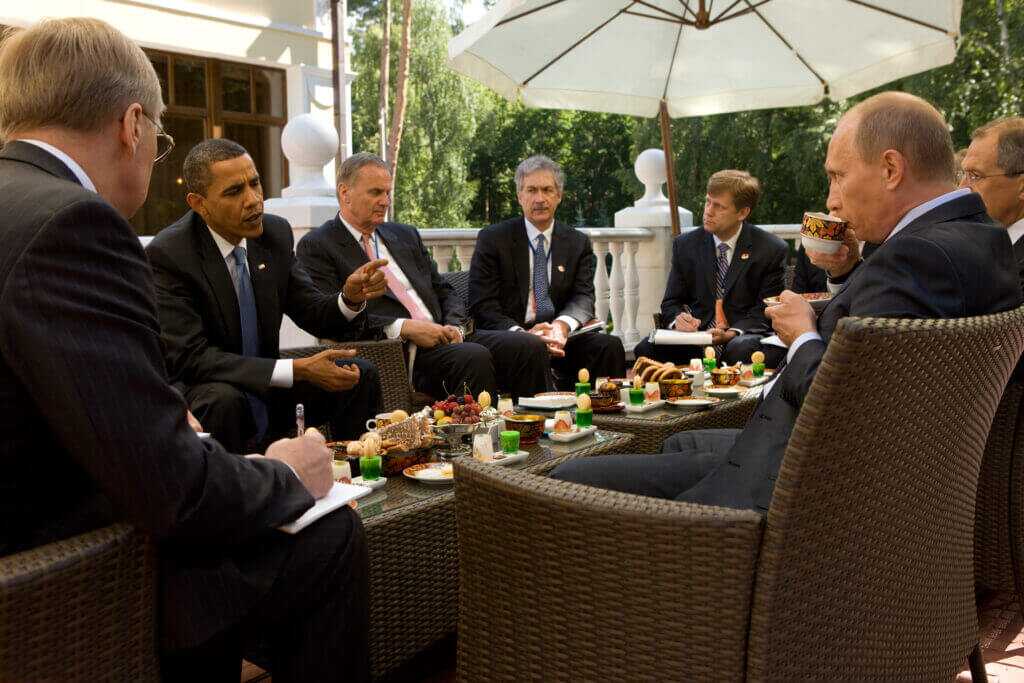 Vladimir Putin meets Barack Obama during a bilateral session, geopolitics shaped by nuclear arsenals