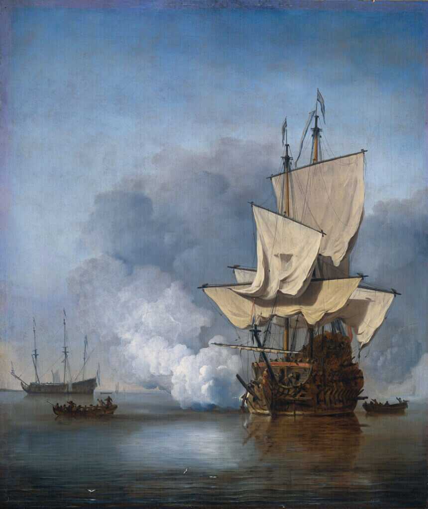 historic naval artillery scene evoking the broadside power the Vasa warship was built to deliver