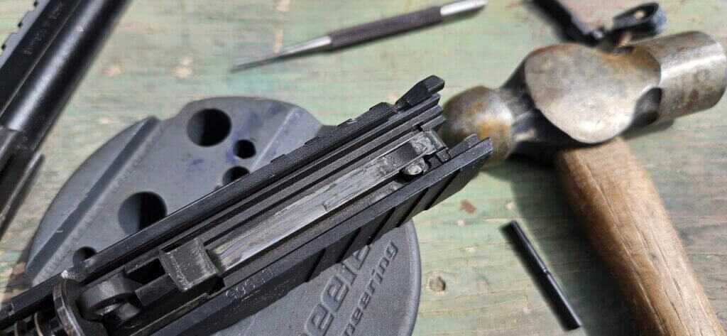 Close-up of the firing pin block system on the EAA Witness2311 CMXX