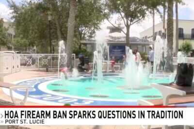 Florida neighborhood entrance sign and residential park area representing the HOA concealed carry controversy.