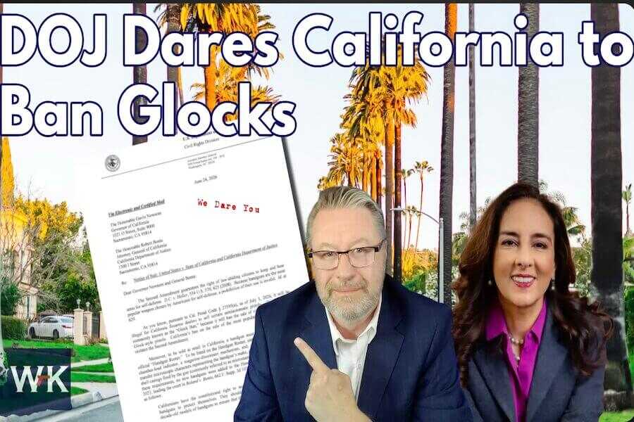 Washington Gun Law President William Kirk discusses the Department of Justice's threat to sue California over its impending Glock ban.