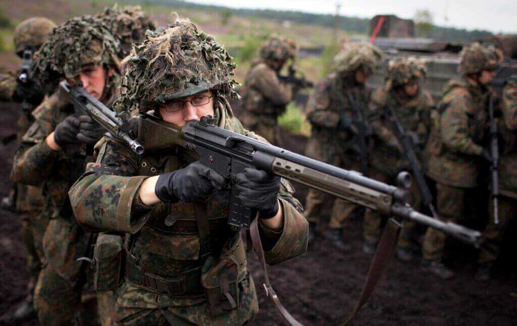 West German military troops equipped with Heckler and Koch G3 battle rifles