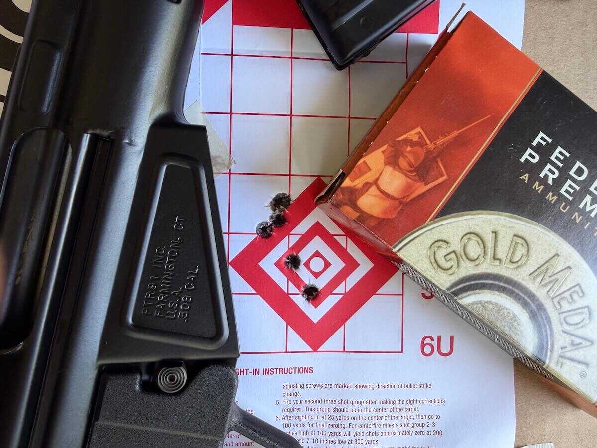 PTR HK G3 clone 100-yard five-shot group with Federal Gold Medal match ammunition