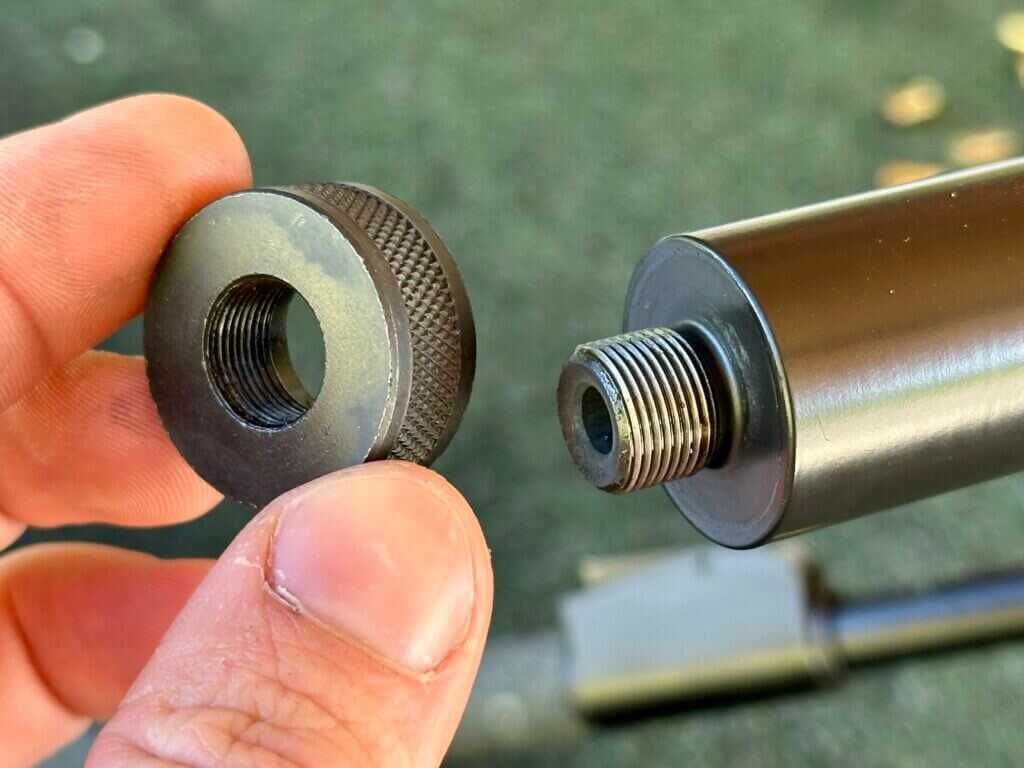 Savage 110 RF Elite Precision threaded .22 LR muzzle with 1/2x28TPI thread protector removed