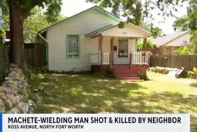 Home on Ross Avenue in Fort Worth, Texas, where a homeowner shot and killed a machete-wielding man while intervening to protect a woman, according to police.