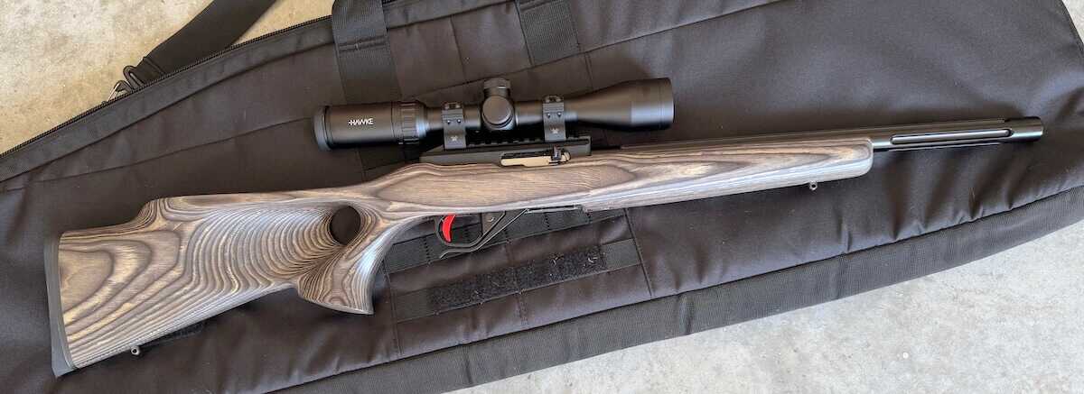 Custom Ruger 10/22 with Brownells receiver, Tactical Solutions barrel, Timney trigger, and Boyds stock
