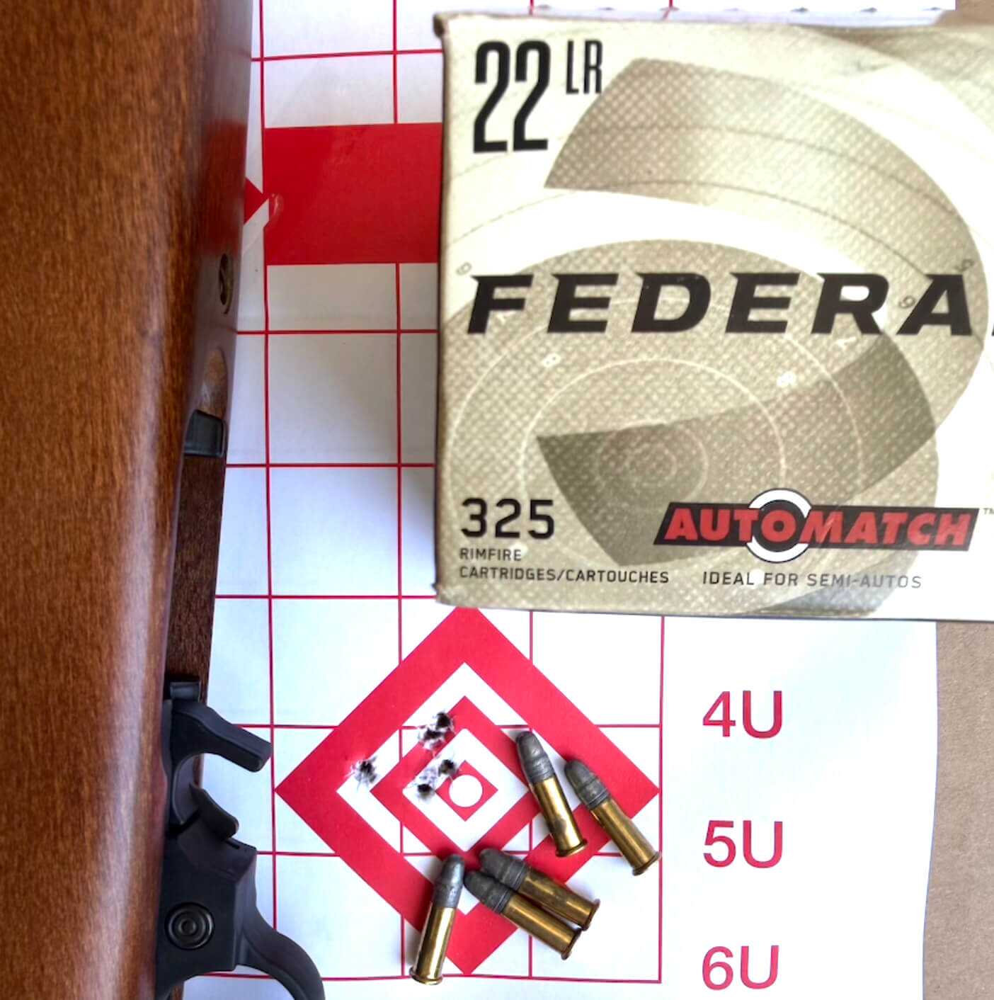 Federal .22 LR ammunition target group fired during the Ruger 10/22 accuracy test